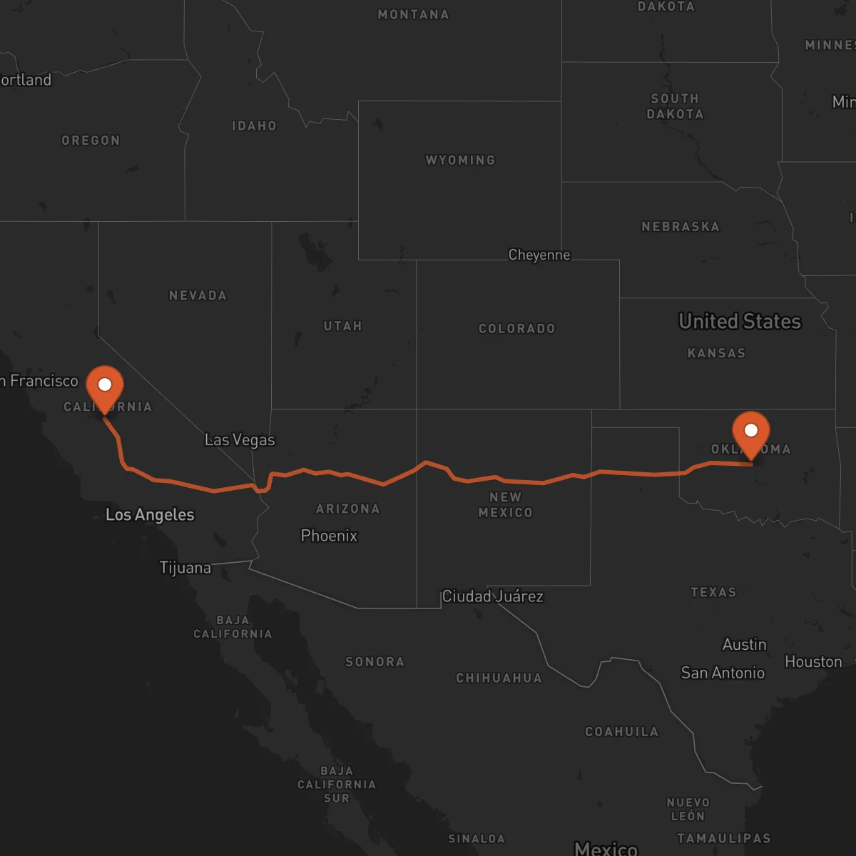 Ruta Oklahoma City - Fresno