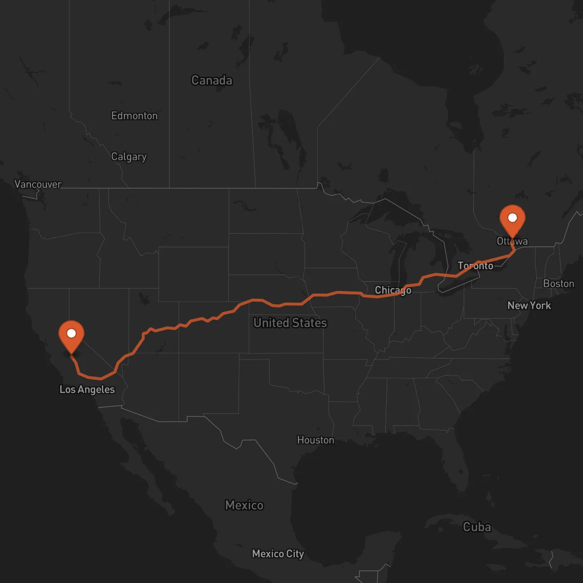 Ruta Fresno - Ottawa