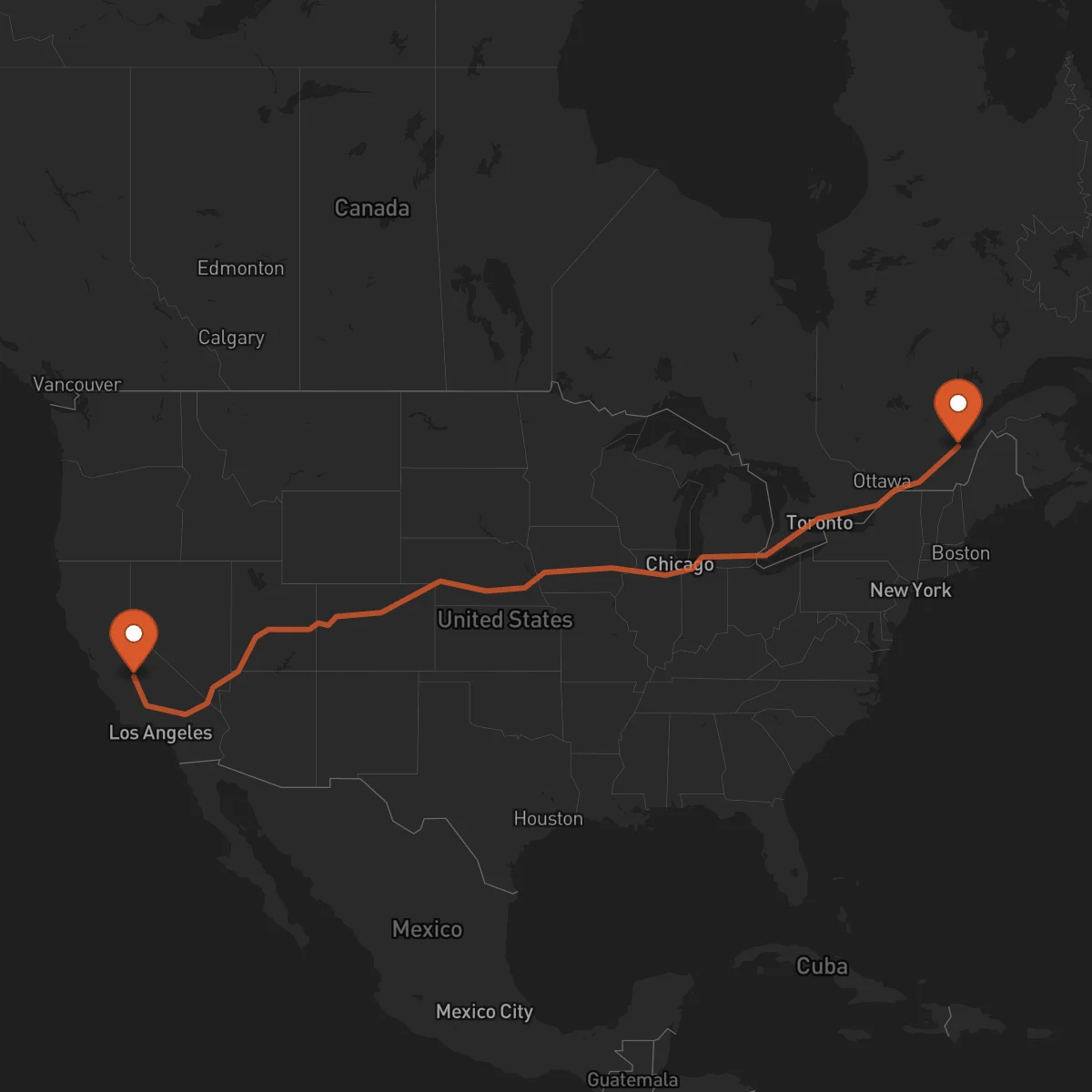 Ruta Quebec City - Fresno