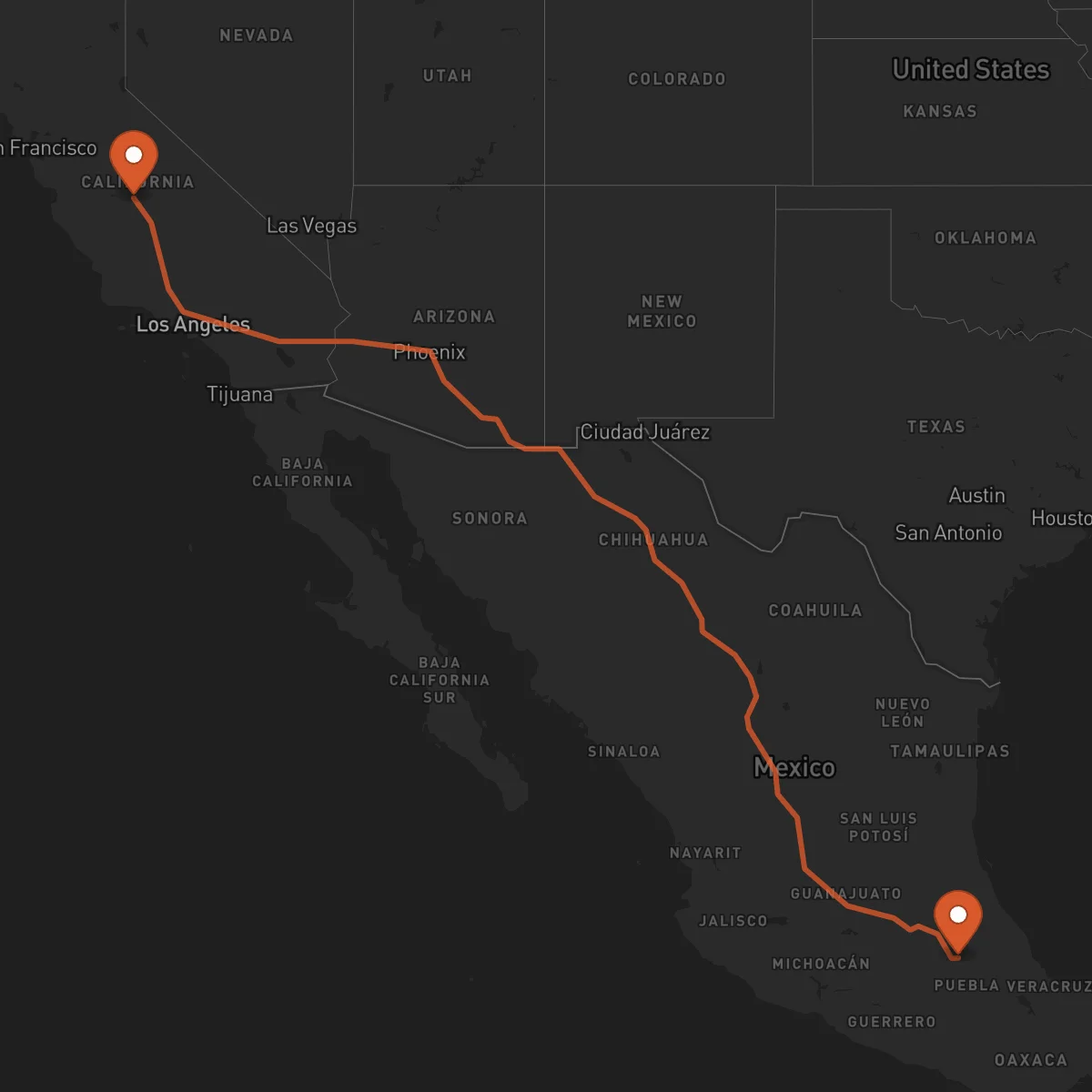 Ruta Fresno - Tlaxcala de Xicohténcatl
