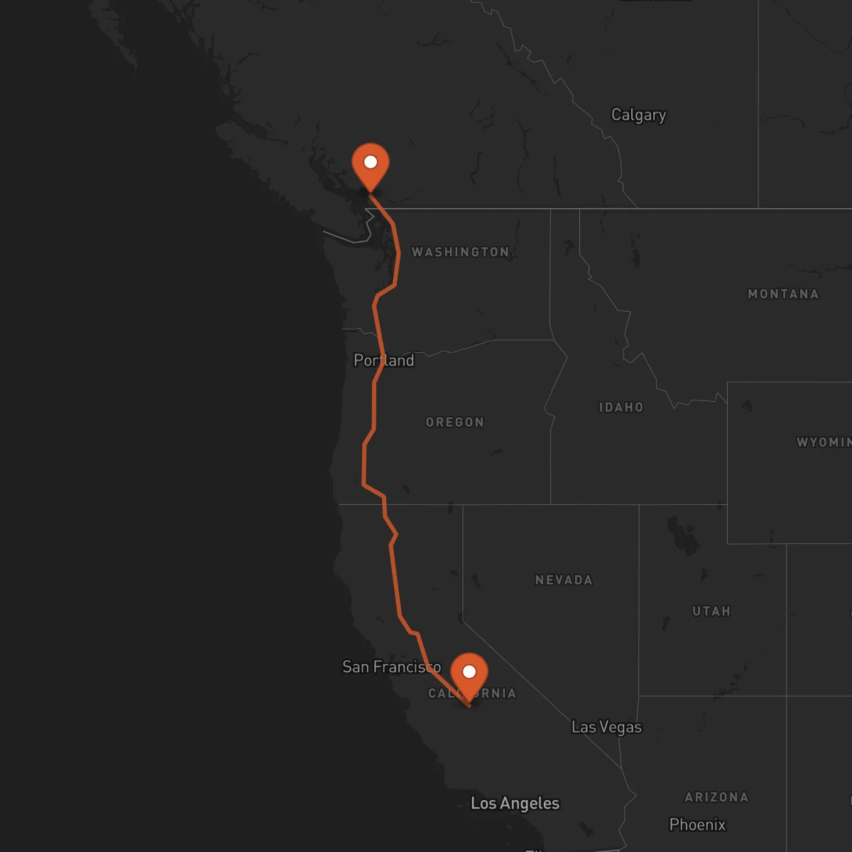Ruta Vancouver - Fresno