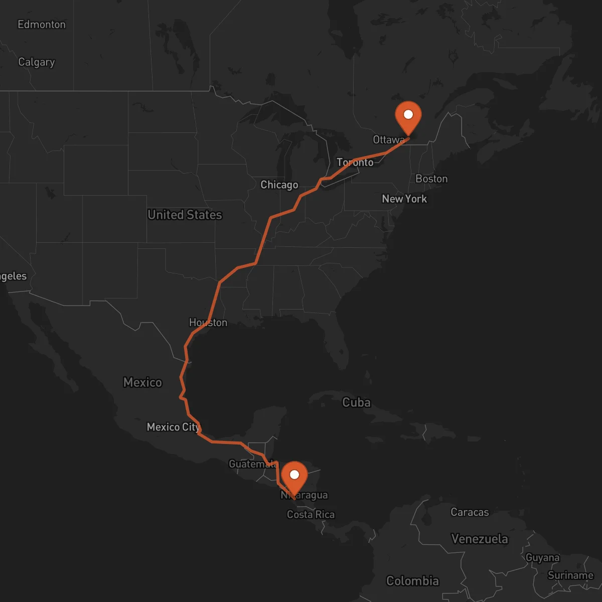 Ruta Montreal - Granada