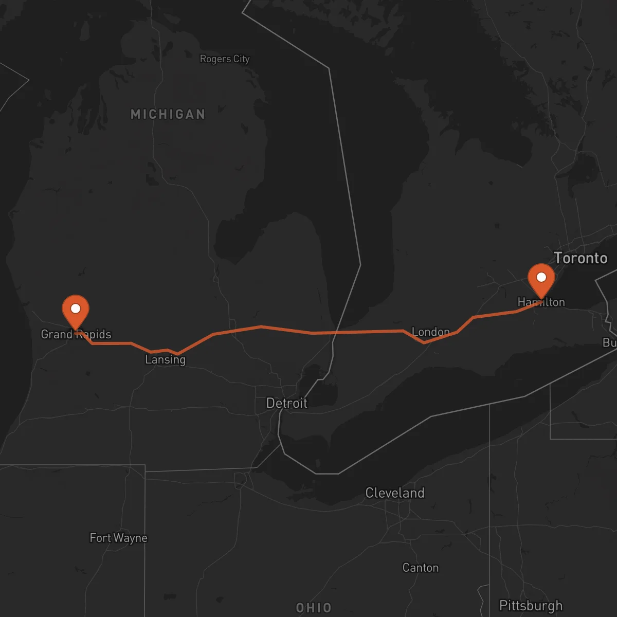 Ruta Grand Rapids - Hamilton