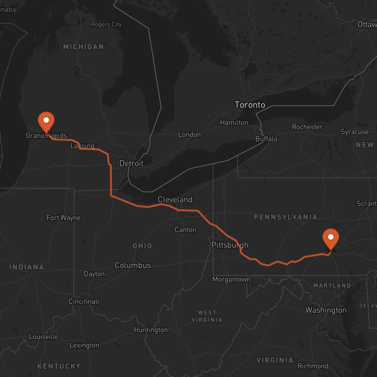 Ruta Grand Rapids - Harrisburg