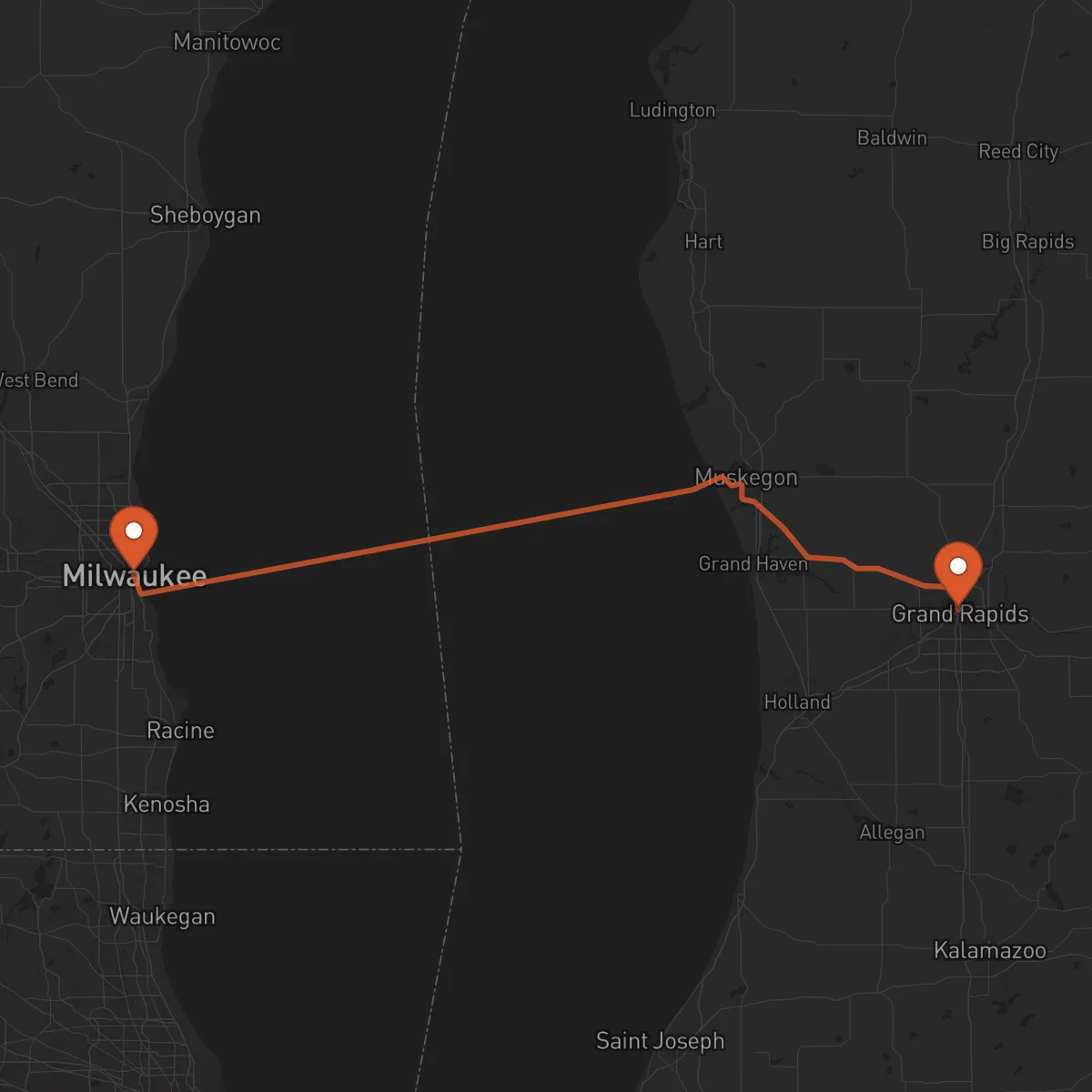 Ruta Grand Rapids - Milwaukee