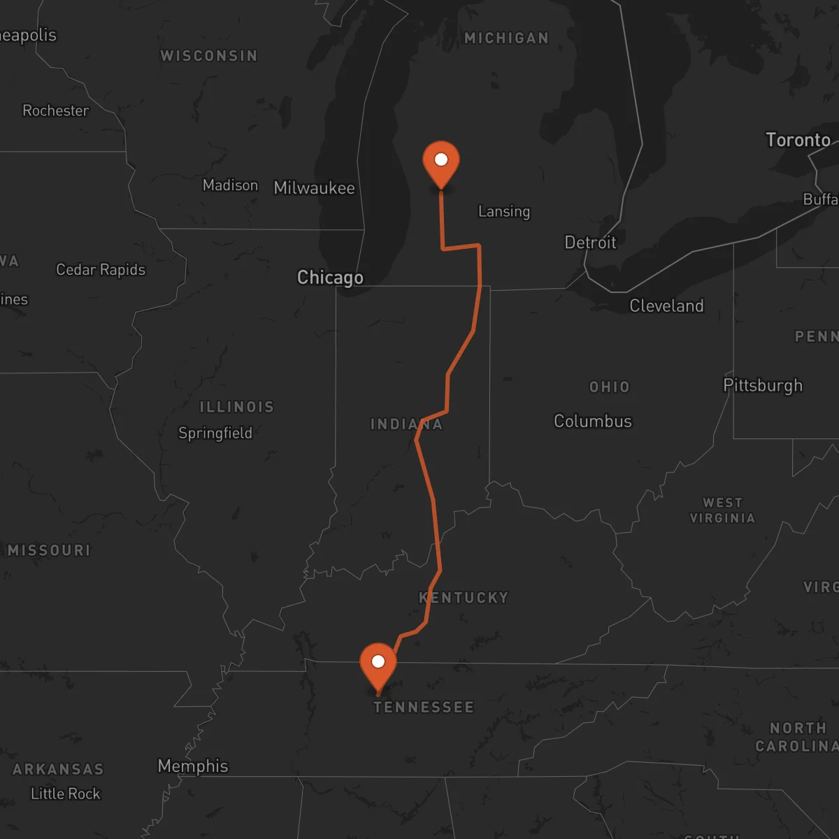 Ruta Grand Rapids - Nashville