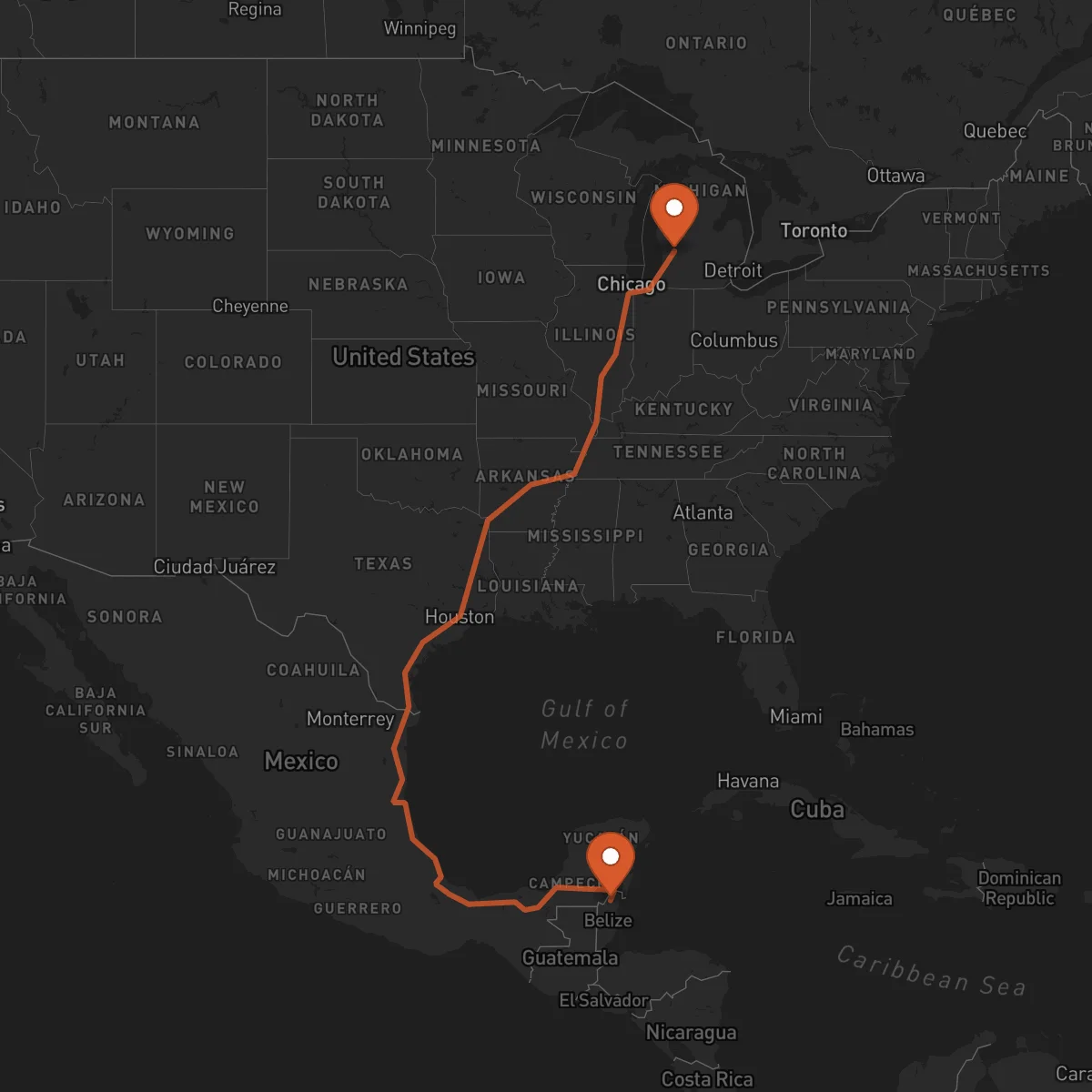 Ruta Grand Rapids - Orange Walk Town