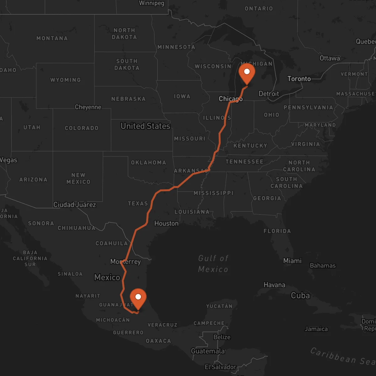 Ruta Grand Rapids - Pachuca de Soto