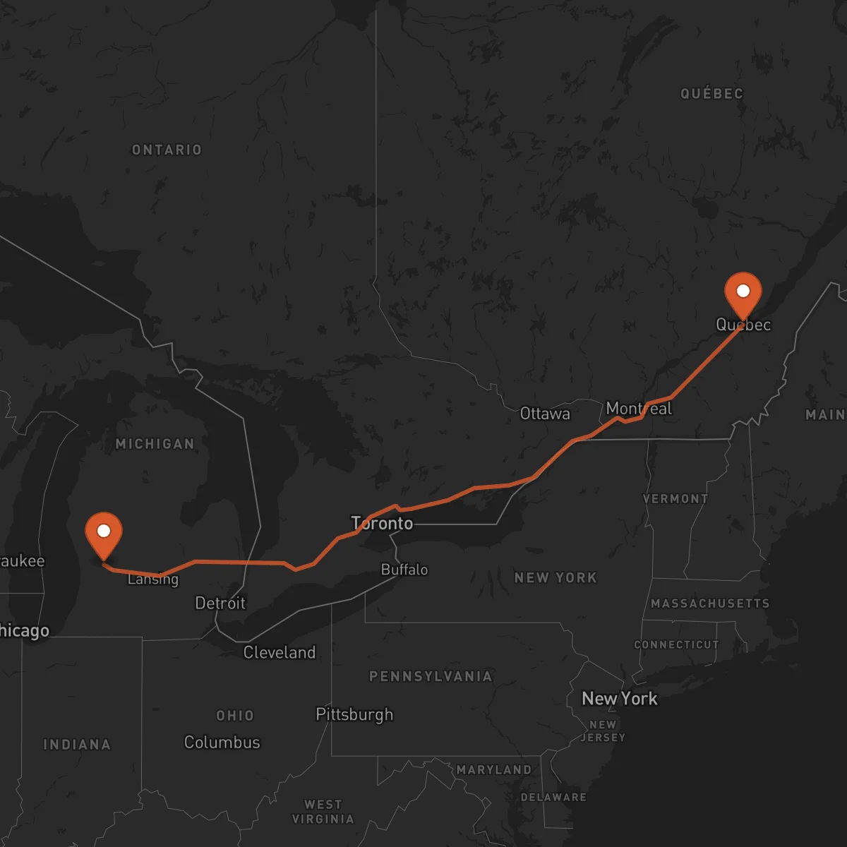 Ruta Grand Rapids - Quebec City