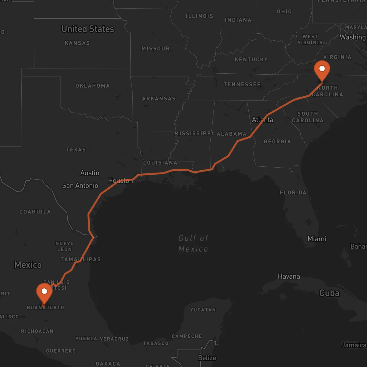 Ruta Greensboro - Guanajuato