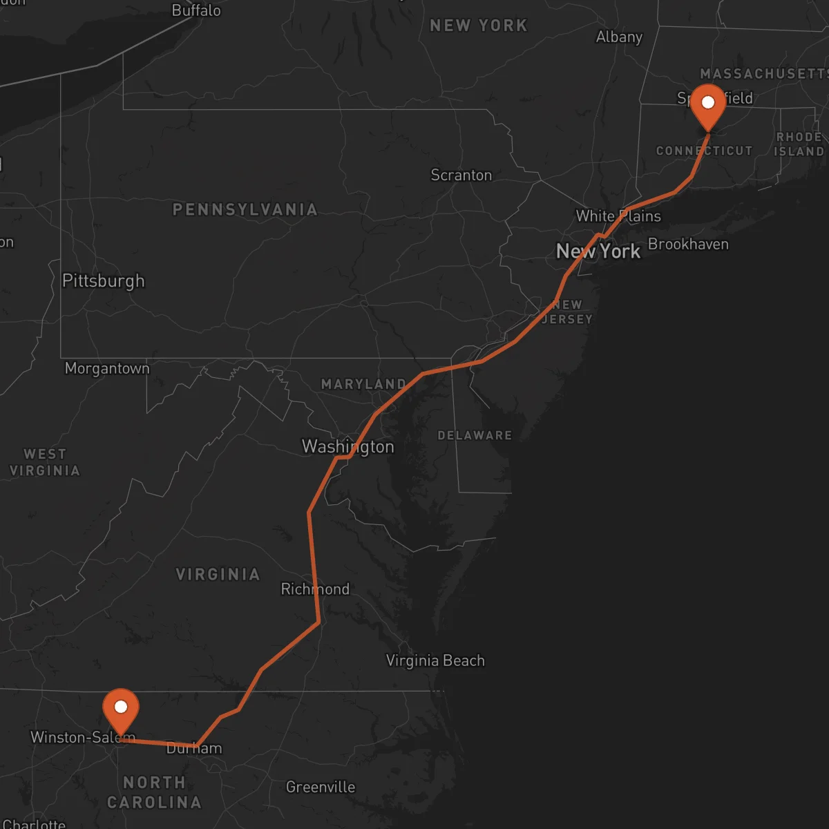 Ruta Hartford - Greensboro