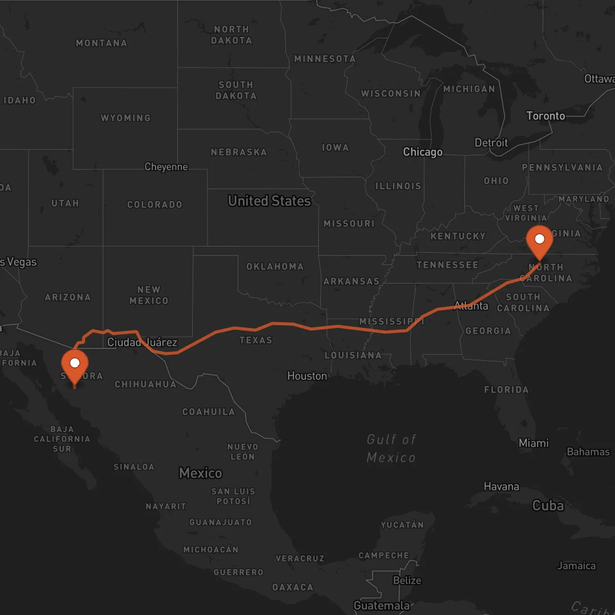 Ruta Hermosillo - Greensboro
