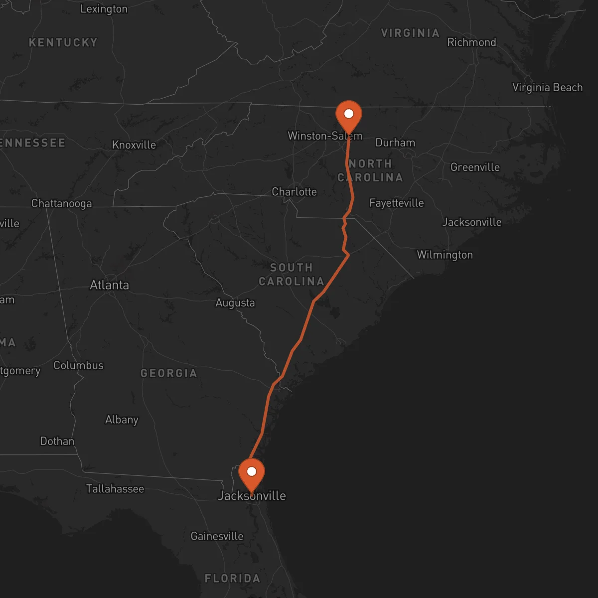 Ruta Jacksonville - Greensboro