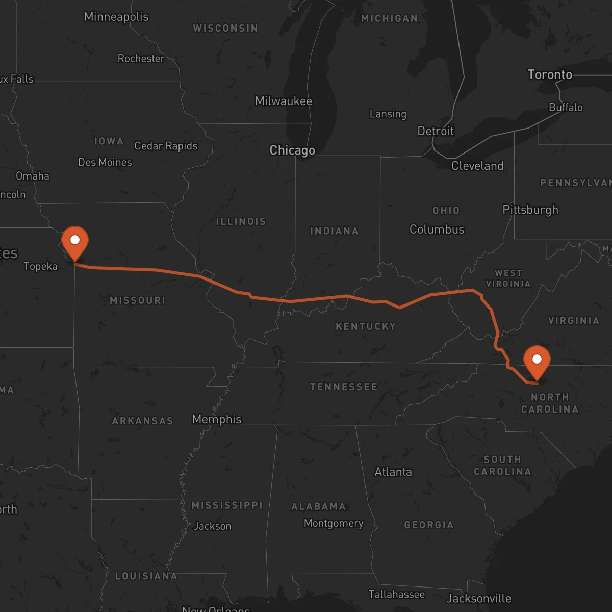Ruta Kansas City - Greensboro