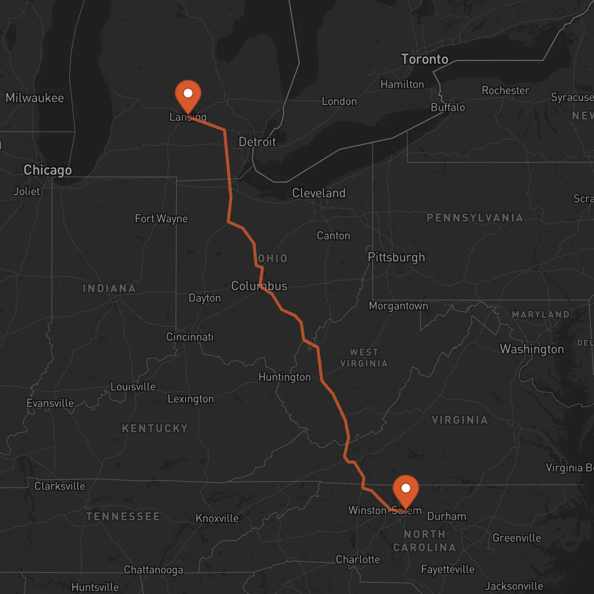 Ruta Lansing - Greensboro