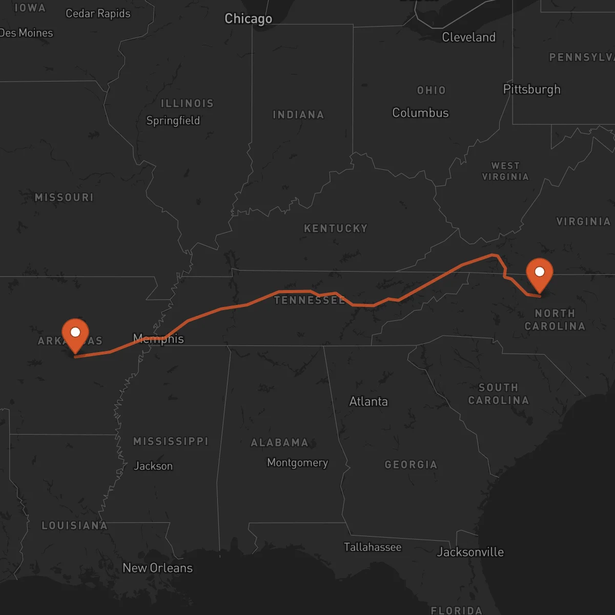 Ruta Little Rock - Greensboro