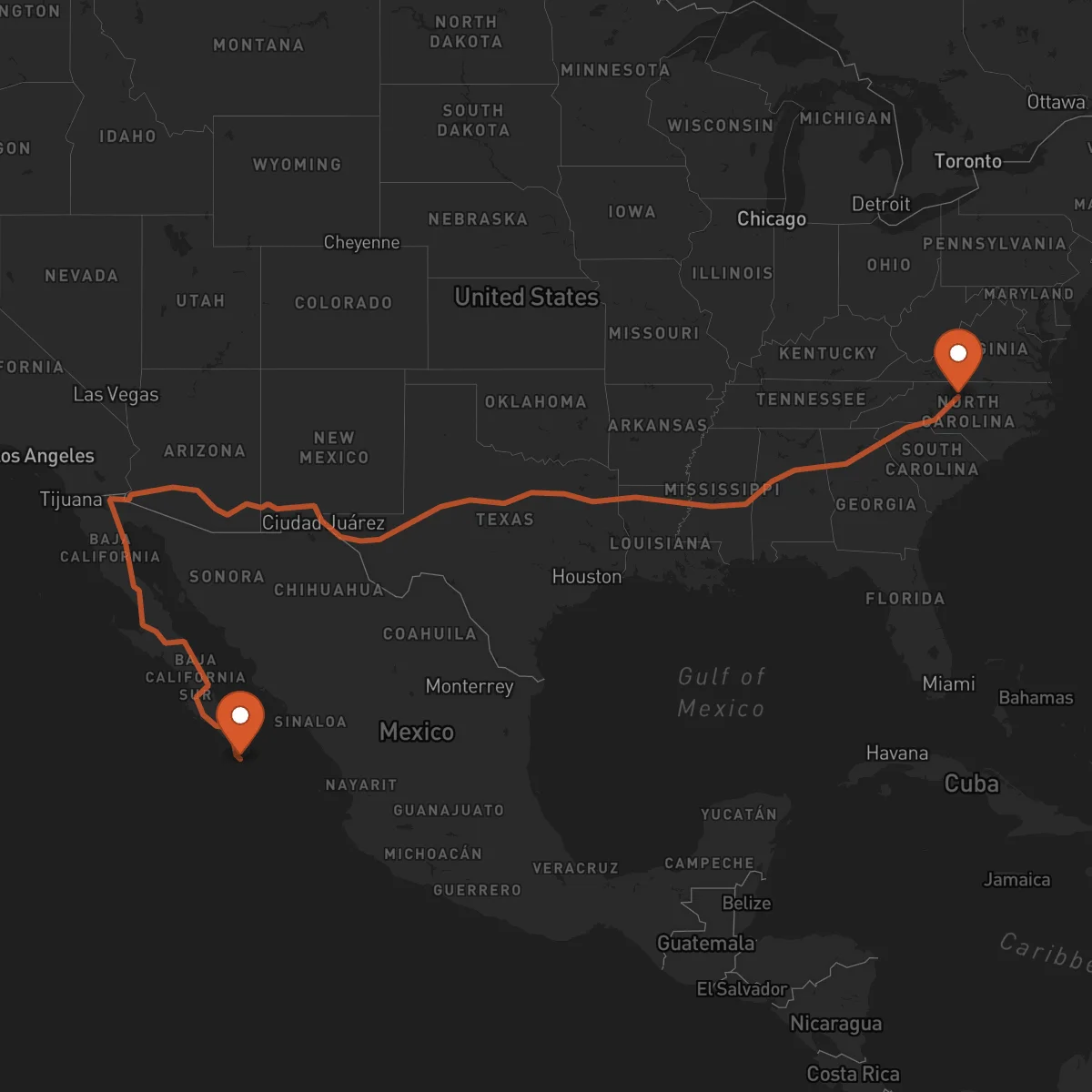 Ruta Greensboro - Los Cabos
