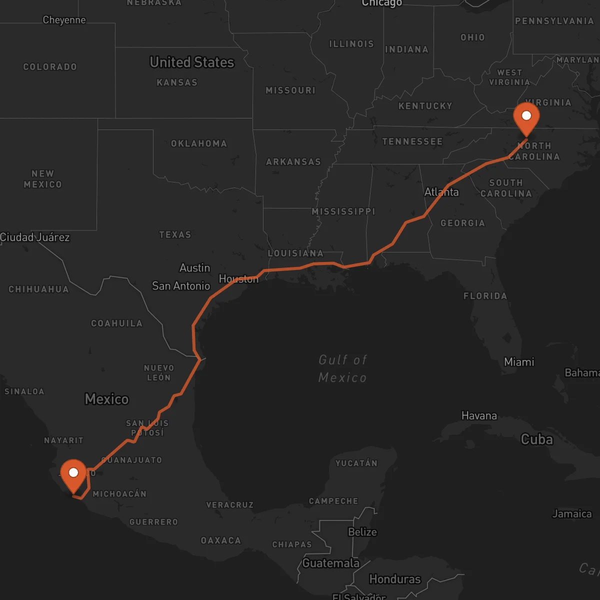 Ruta Manzanillo - Greensboro