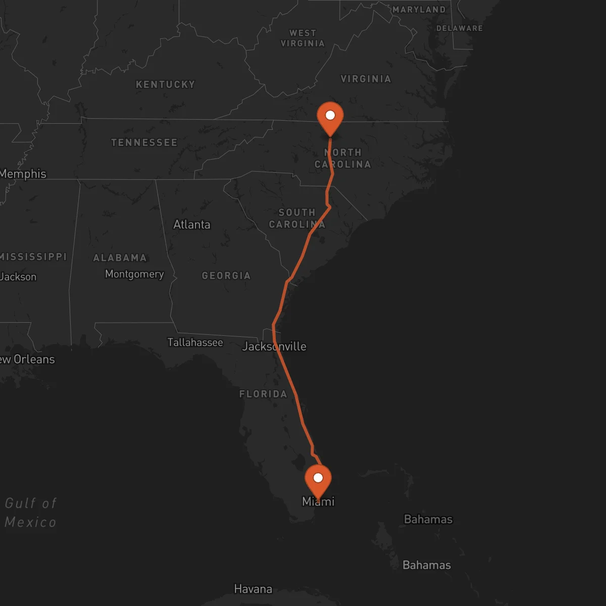 Ruta Miami - Greensboro
