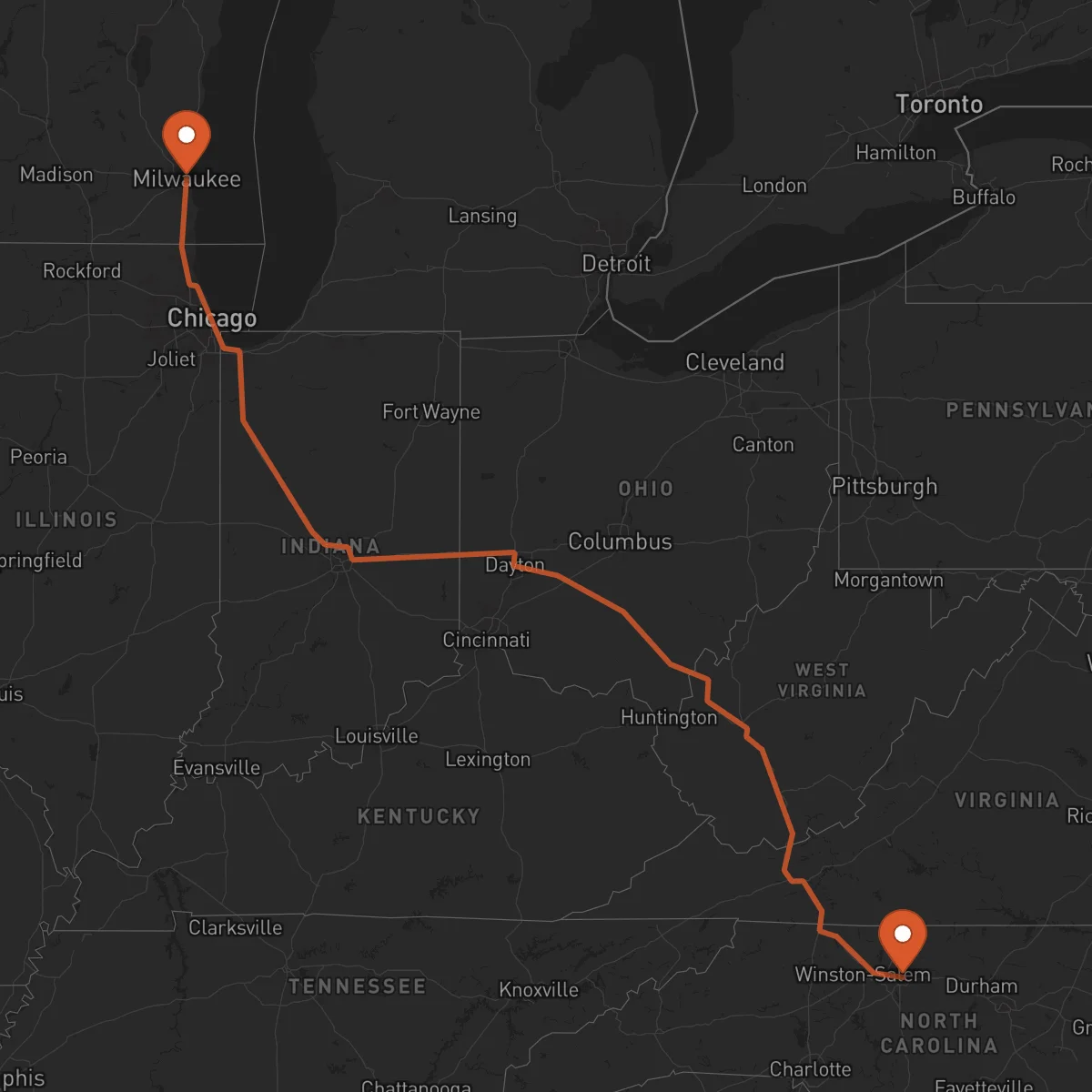 Ruta Milwaukee - Greensboro