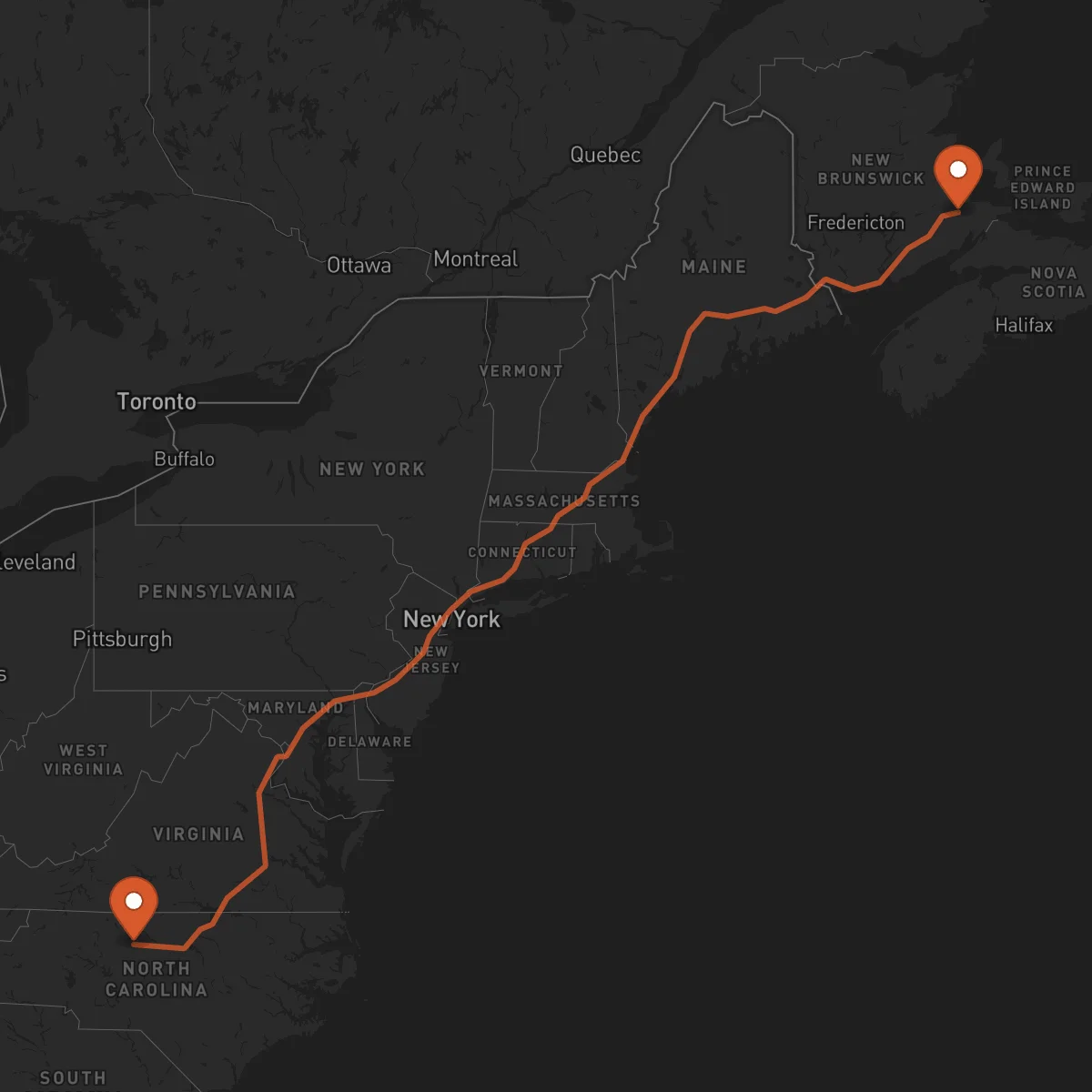 Ruta Moncton - Greensboro