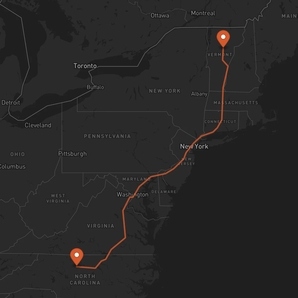 Ruta Montpelier - Greensboro