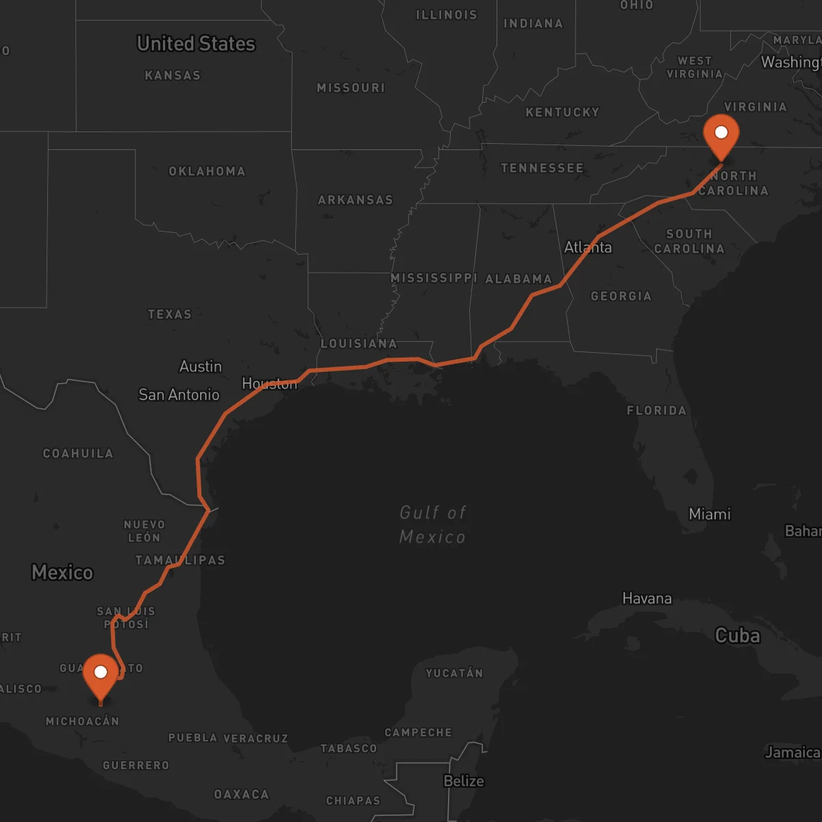 Ruta Greensboro - Morelia