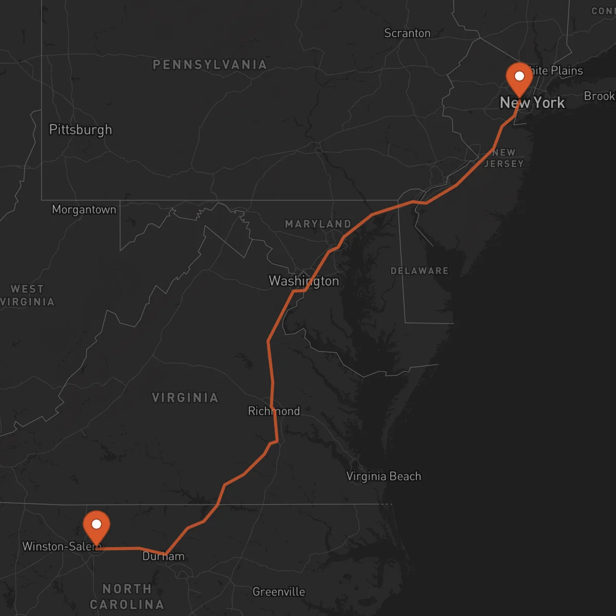 Ruta Newark - Greensboro