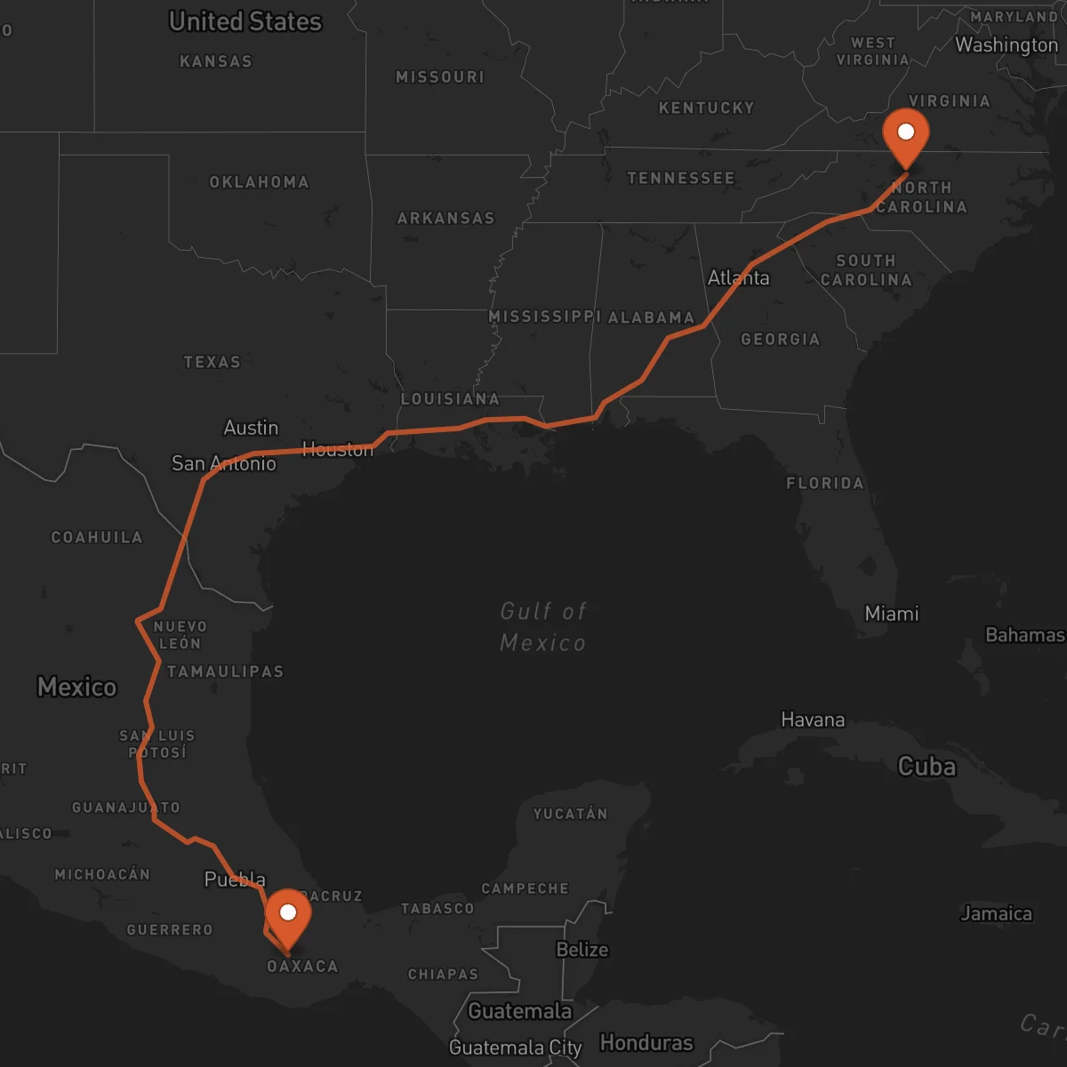 Ruta Oaxaca de Juárez - Greensboro