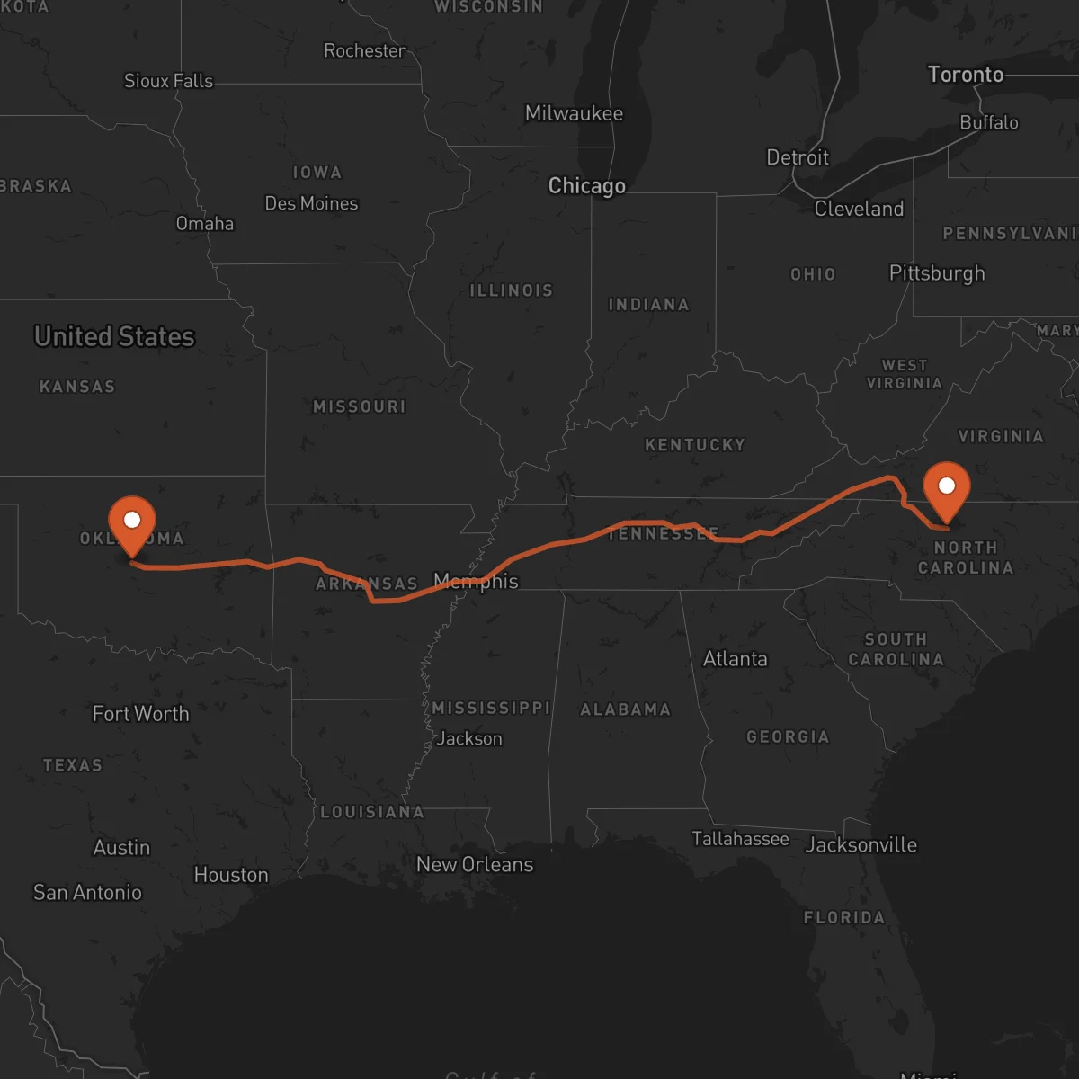 Ruta Oklahoma City - Greensboro