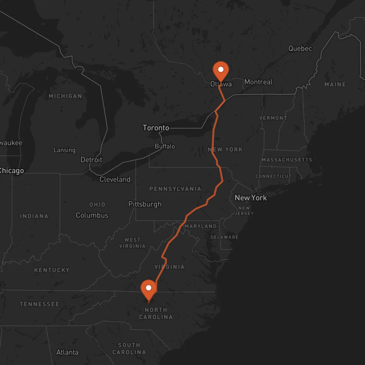 Ruta Ottawa - Greensboro