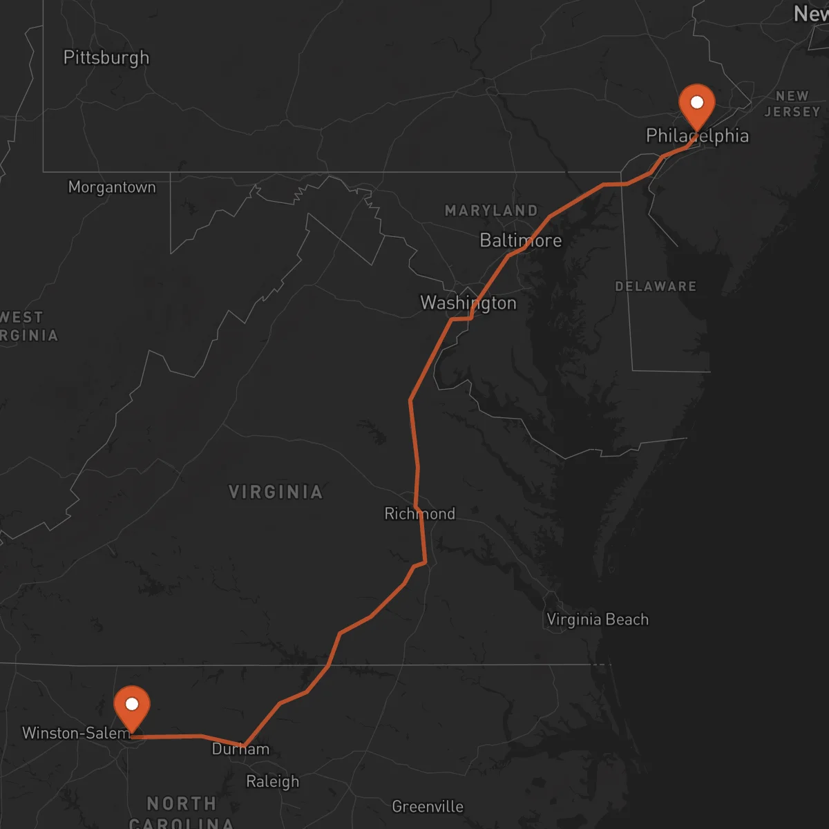 Ruta Philadelphie - Greensboro