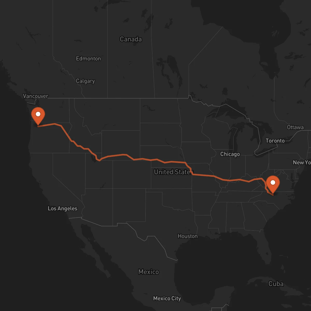 Ruta Portland - Greensboro