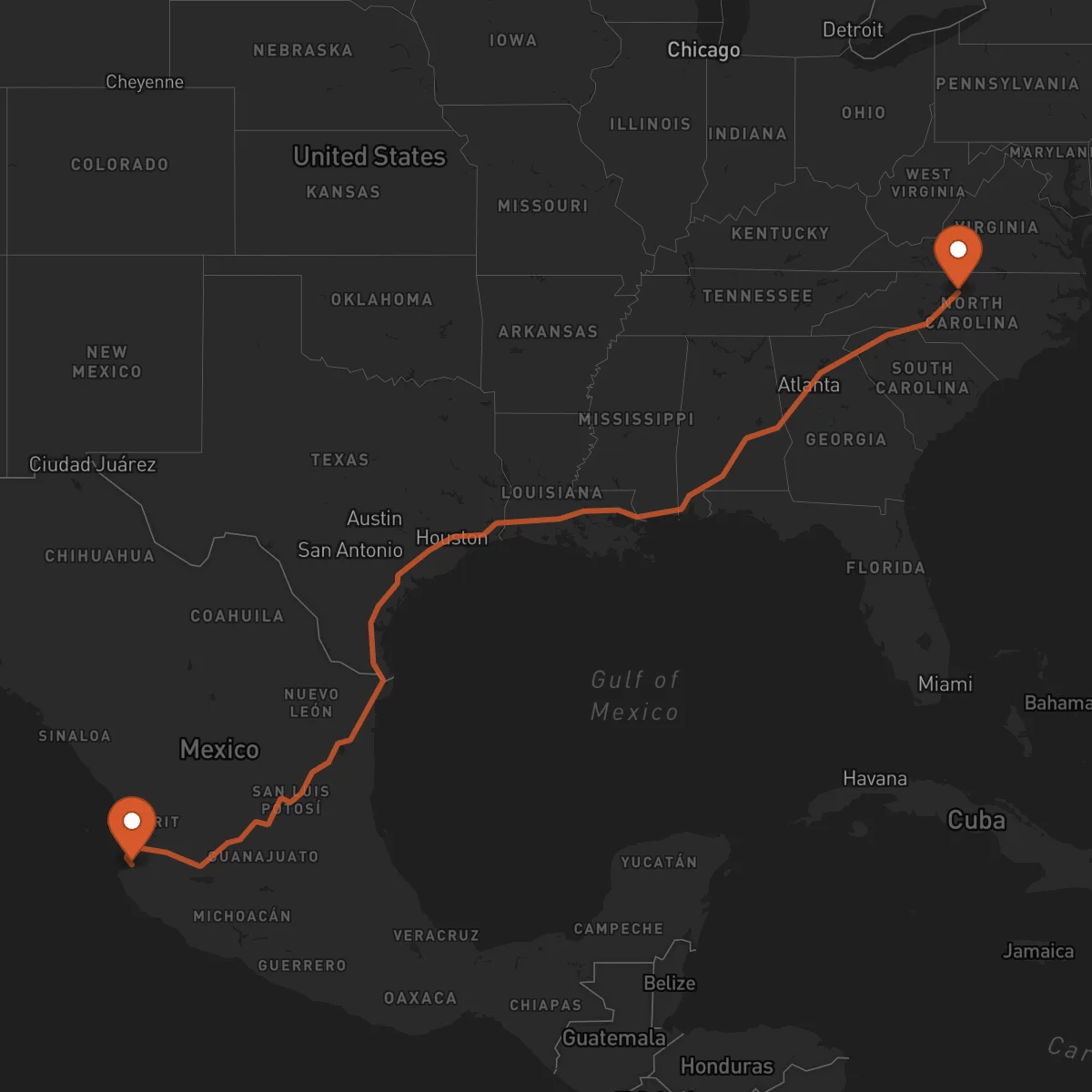 Ruta Greensboro - Puerto Vallarta