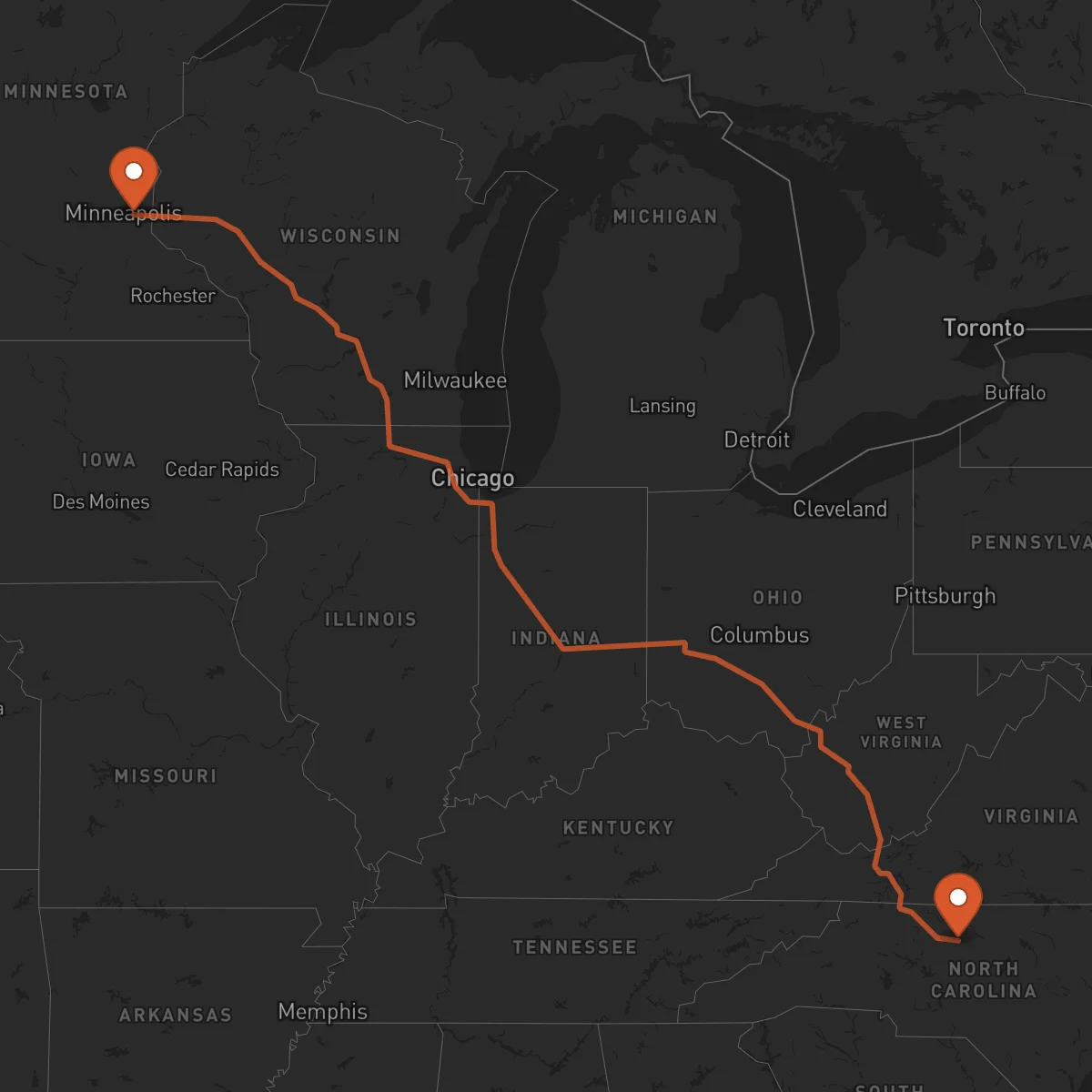 Ruta Greensboro - Saint Paul
