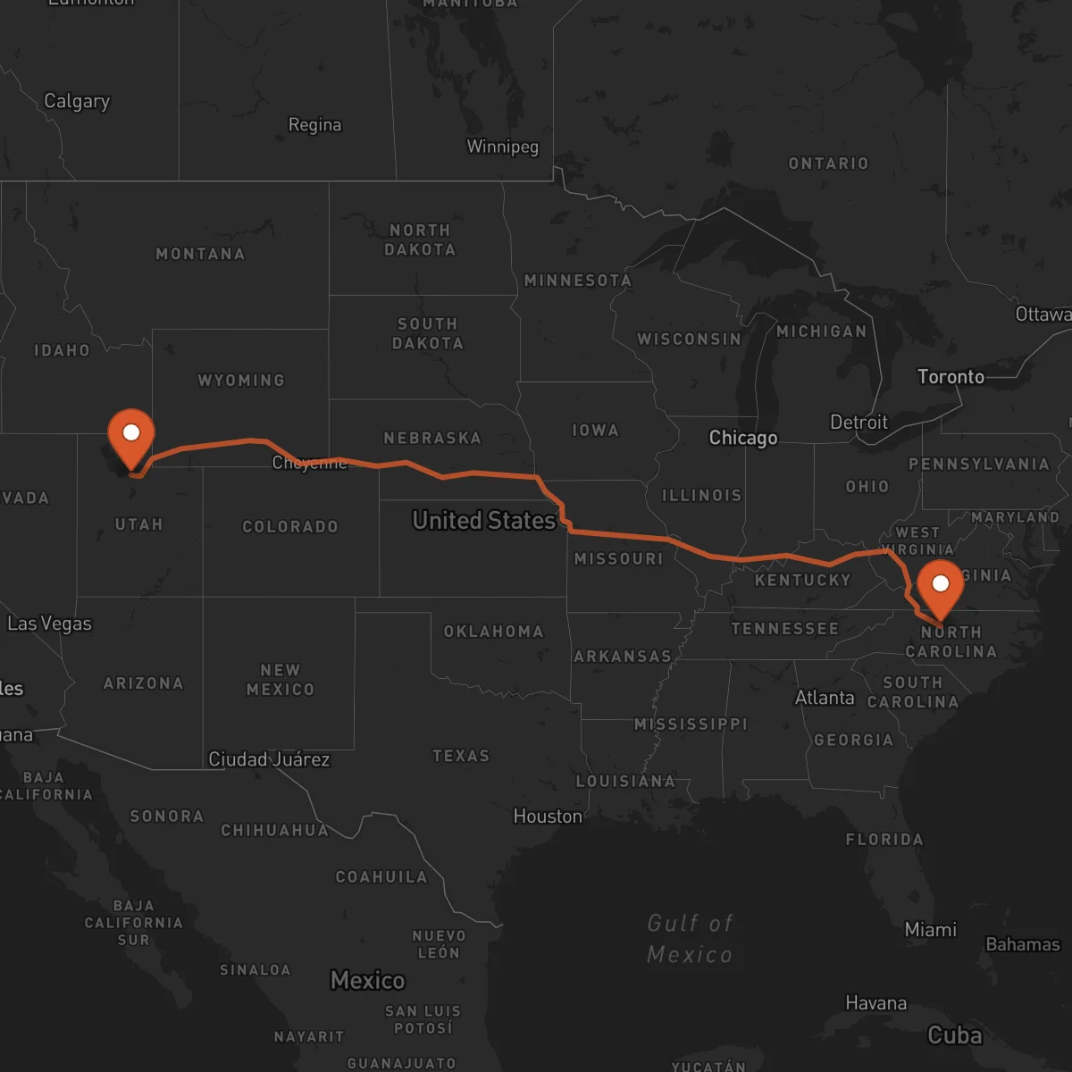 Ruta Greensboro - Salt Lake City