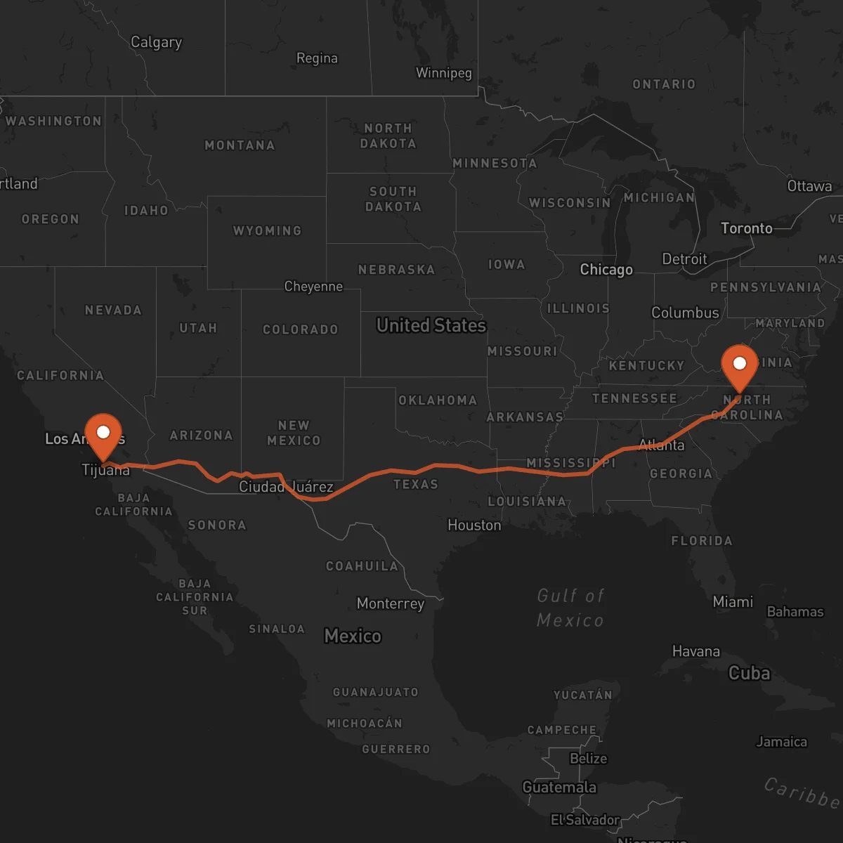 Ruta San Diego - Greensboro