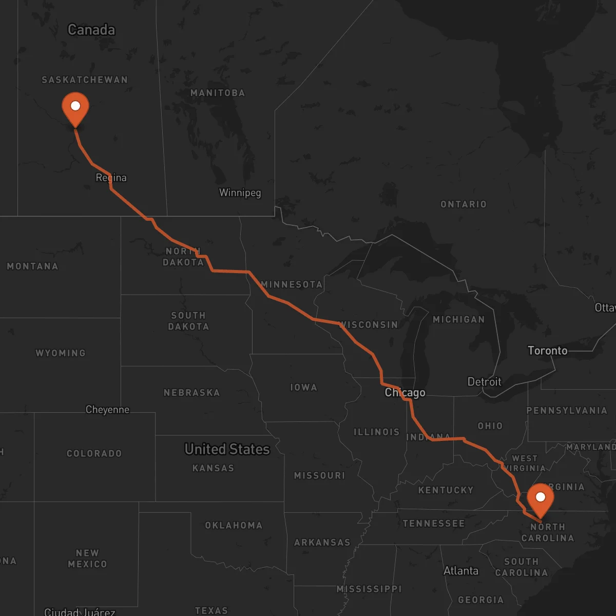 Ruta Saskatoon - Greensboro