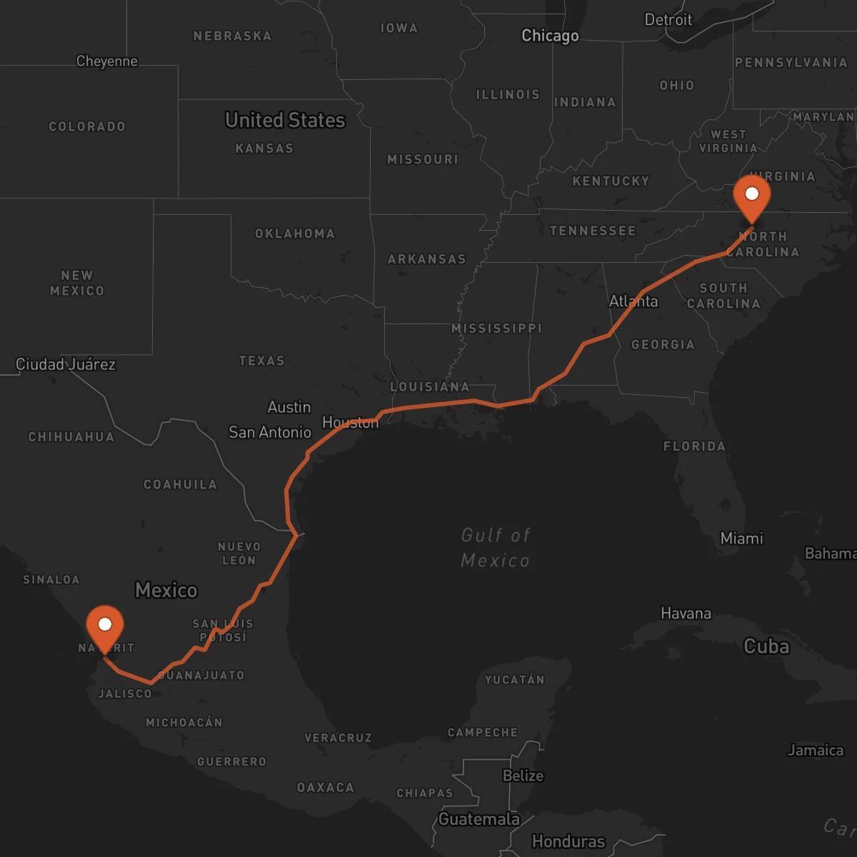 Ruta Tepic - Greensboro