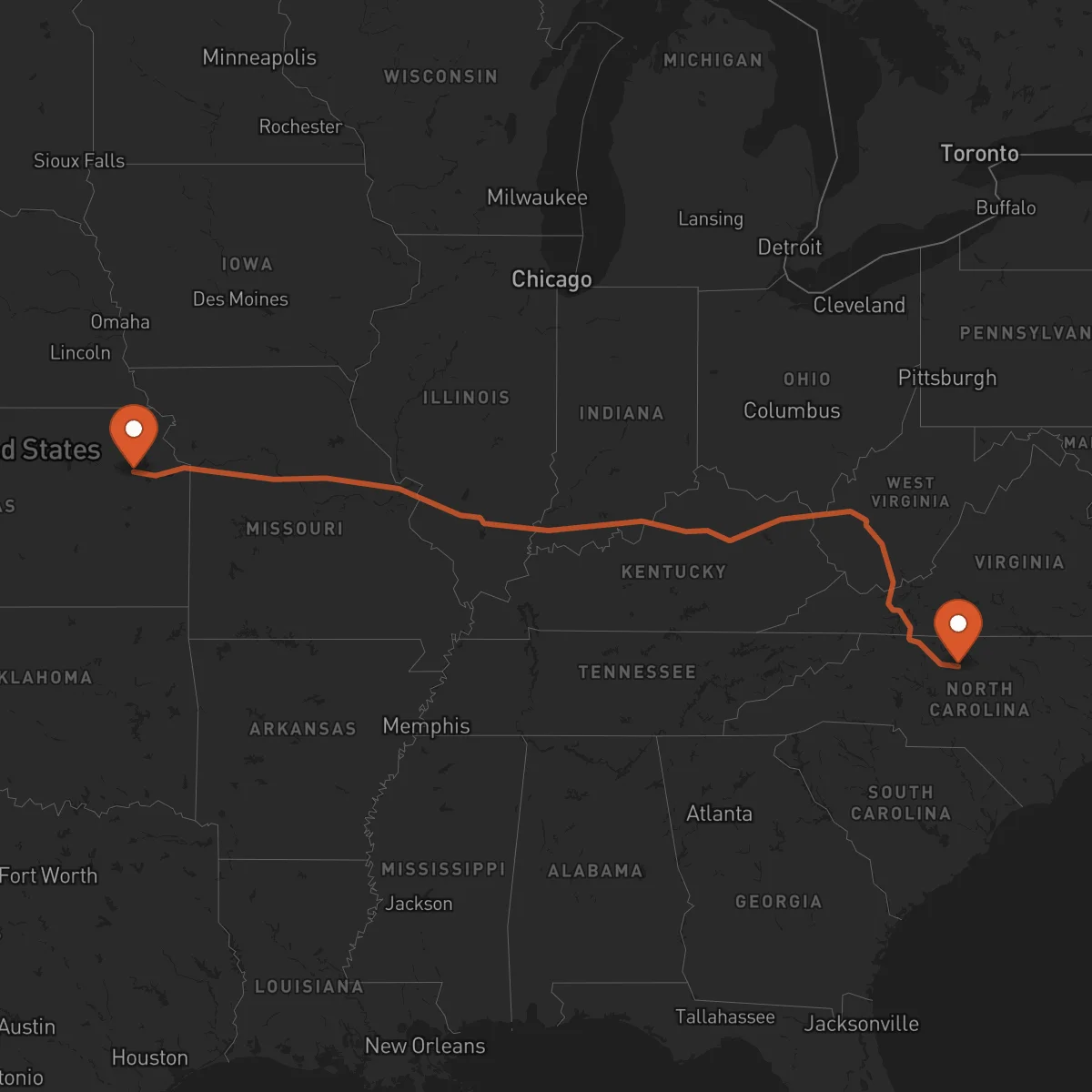 Ruta Topeka - Greensboro