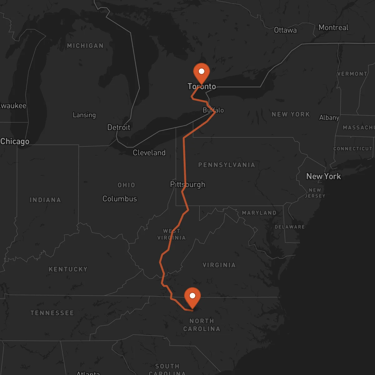 Ruta Toronto - Greensboro