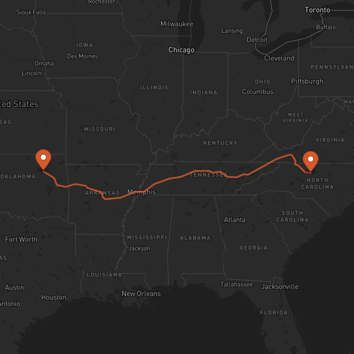 Ruta Greensboro - Tulsa