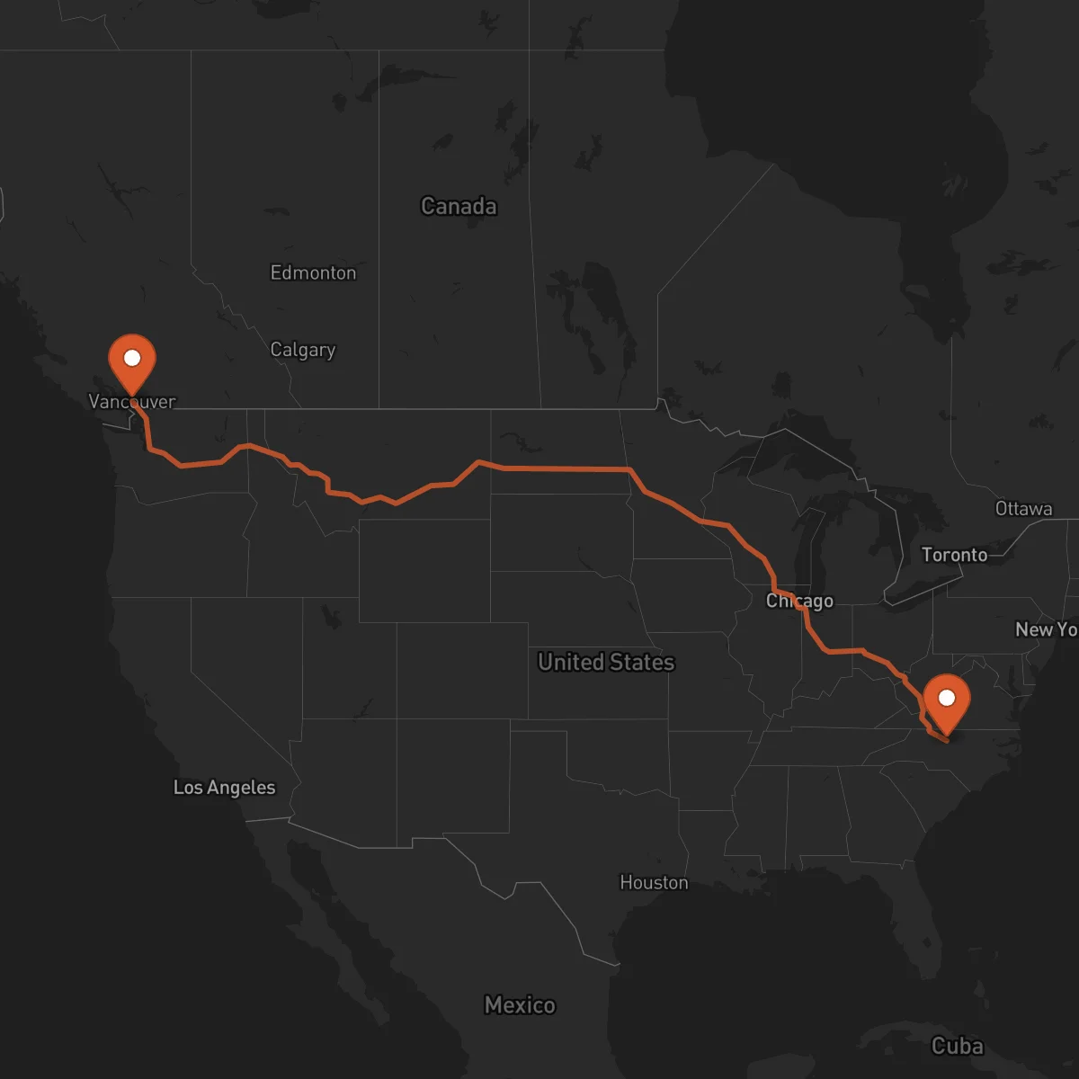 Ruta Vancouver - Greensboro
