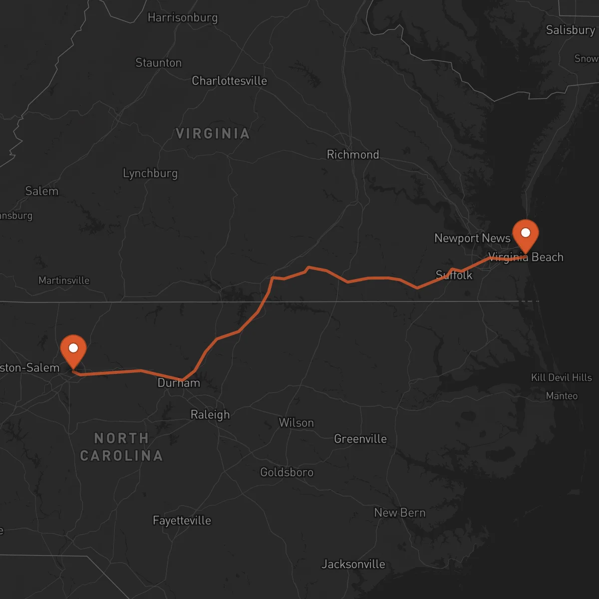 Ruta Virginia Beach - Greensboro