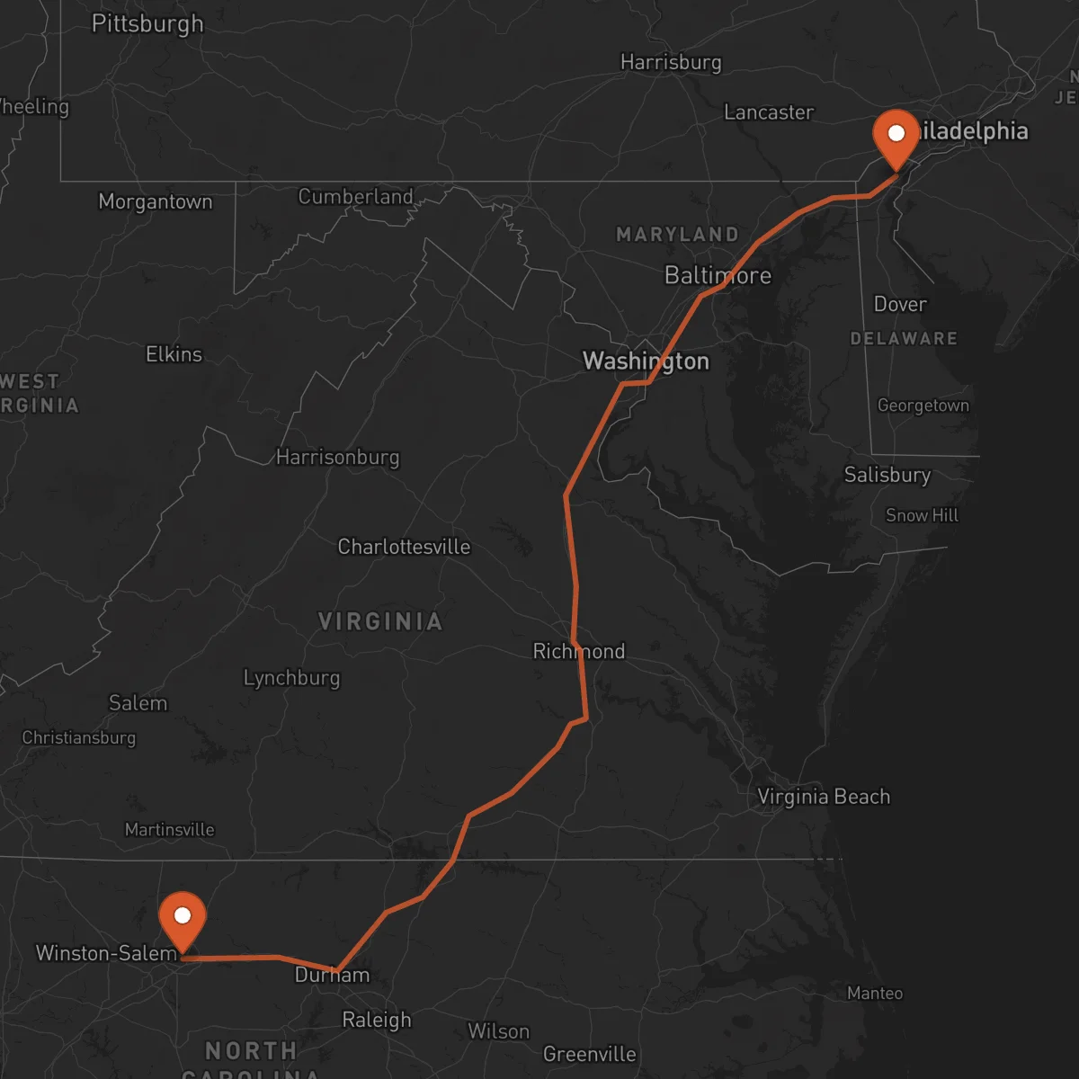 Ruta Wilmington - Greensboro