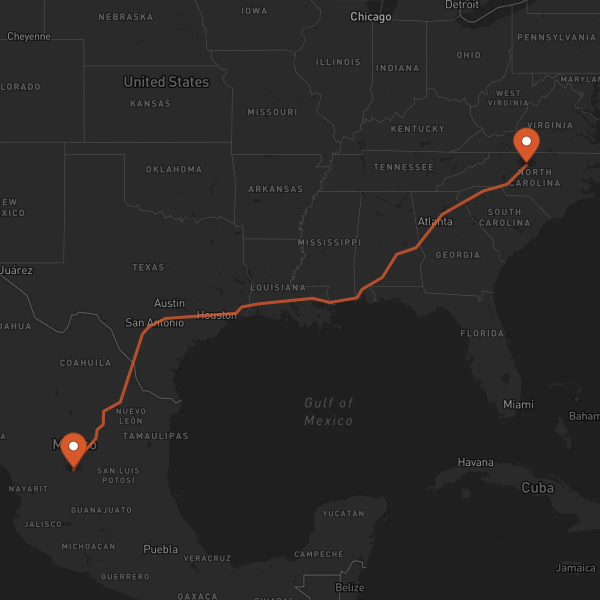 Ruta Zacatecas - Greensboro