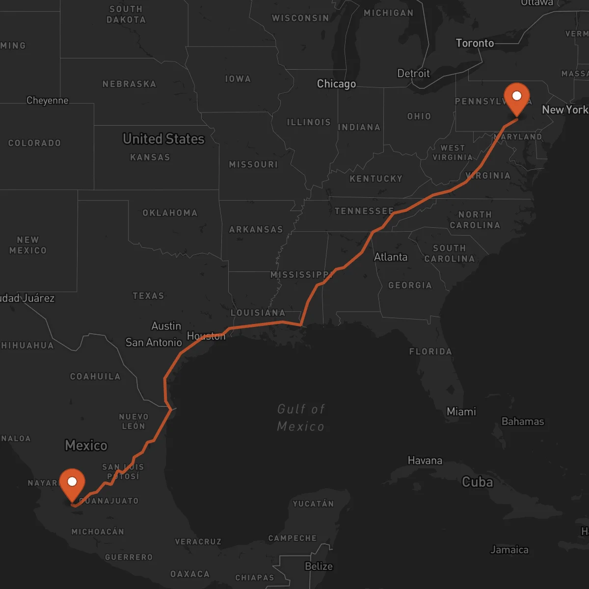 Ruta Guadalajara - Harrisburg