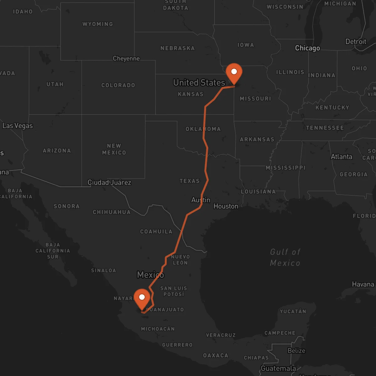 Ruta Kansas City - Guadalajara