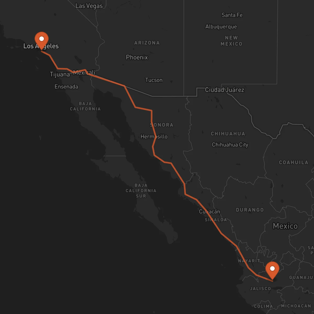 Ruta Guadalajara - Long Beach