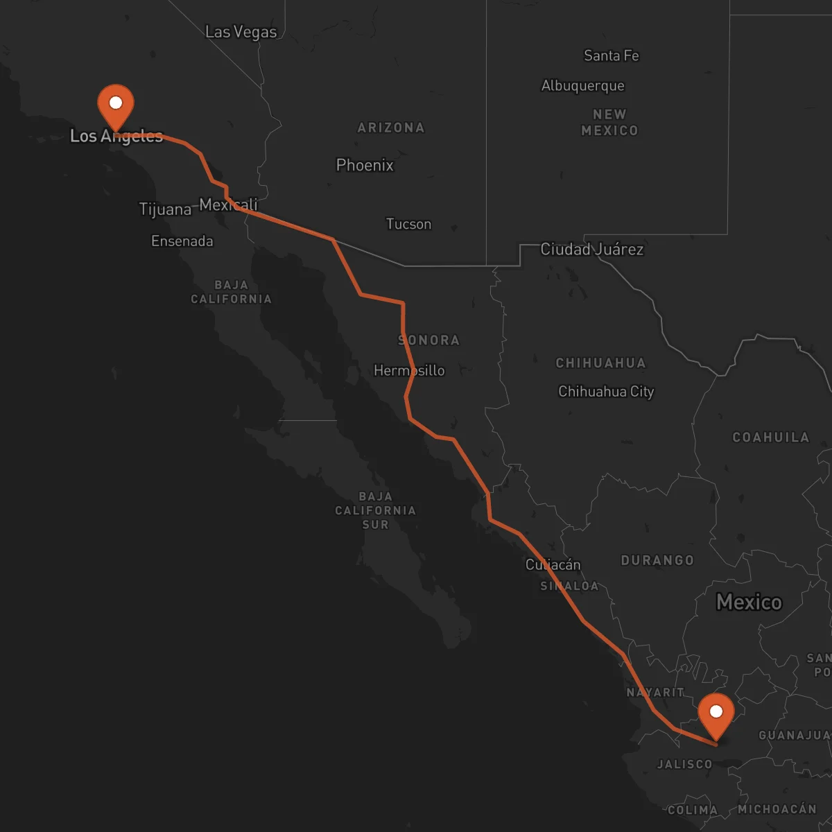 Ruta Los Angeles - Guadalajara
